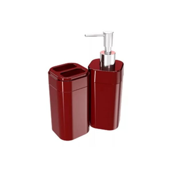 Juego Para Bano Dispenser y Porta Cepillo Coza Rojo Plastico