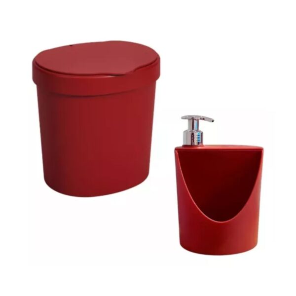 Kit Coza Fregadero Basurero + Dispenser Rojo Plastico 5 onzas
